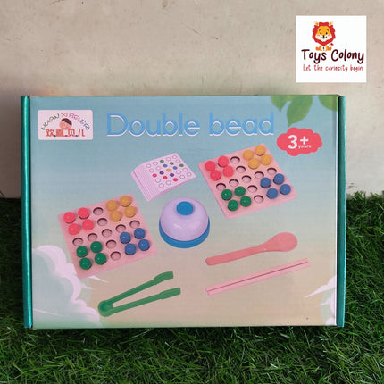 Wooden Double Beads Game - Wooden Beaded Memory Game 2 In 1 Montessori Educational Toy, Children Clip Beads Memory Game