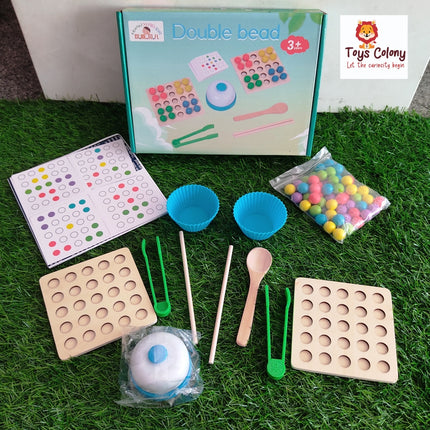 Wooden Double Beads Game - Wooden Beaded Memory Game 2 In 1 Montessori Educational Toy, Children Clip Beads Memory Game