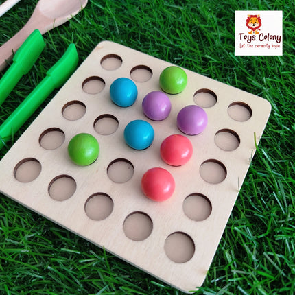 Wooden Double Beads Game - Wooden Beaded Memory Game 2 In 1 Montessori Educational Toy, Children Clip Beads Memory Game