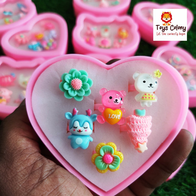 Cute Rings Set for Kids |Jewelry Rings with Heart Shape Box, Birthday Gift