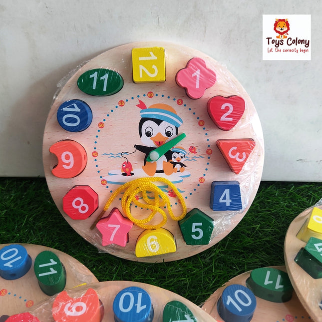 Wooden Seton Toddler Clock With Lacing | Interactive Time-Teaching Toy