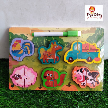 Wooden Animals Board | Writing Board | 2 Pieces Animal Puzzle Toy